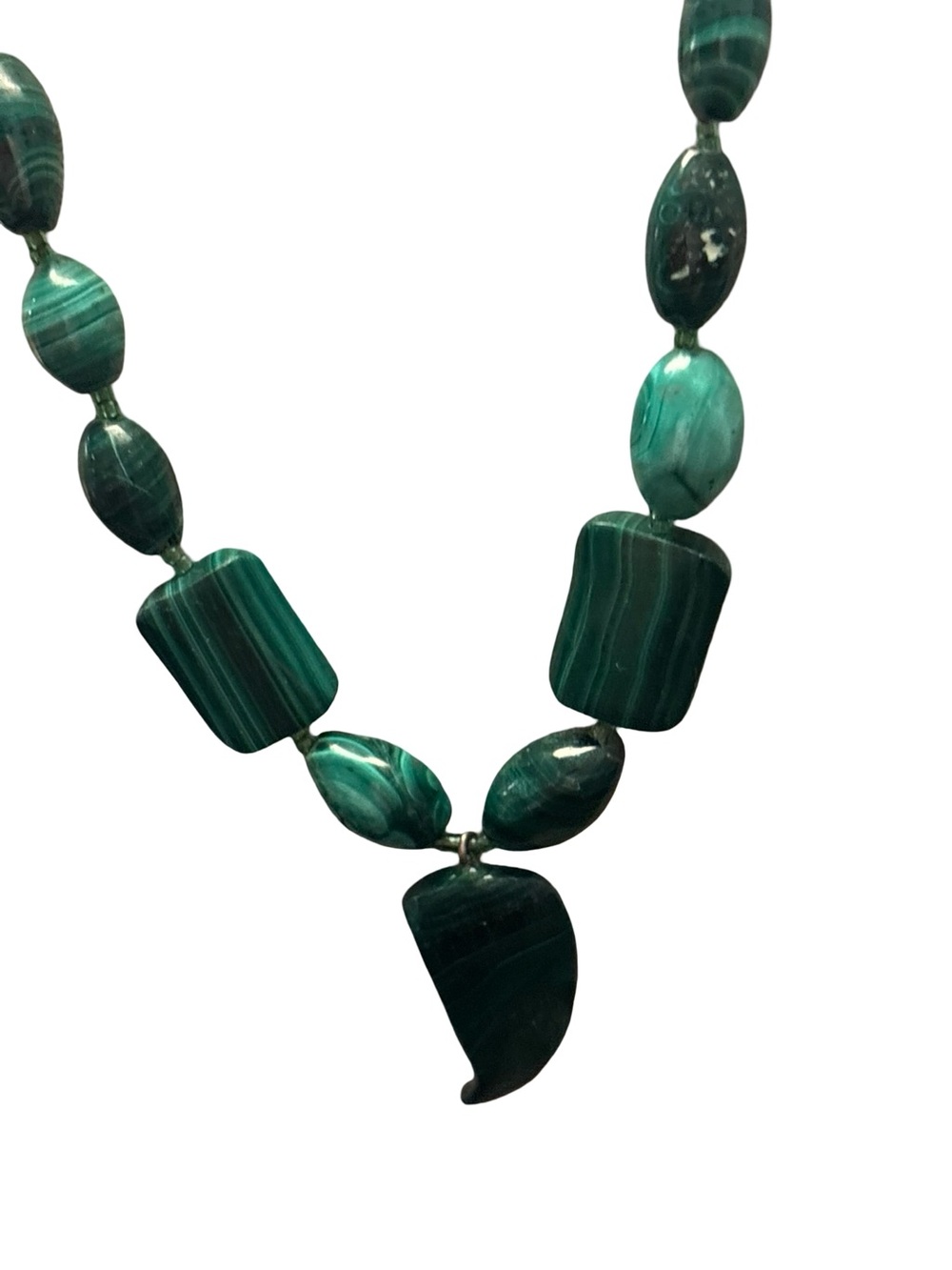 VTG Authentic Green Natural Malachite Gem Boho Earthy Statement Necklace